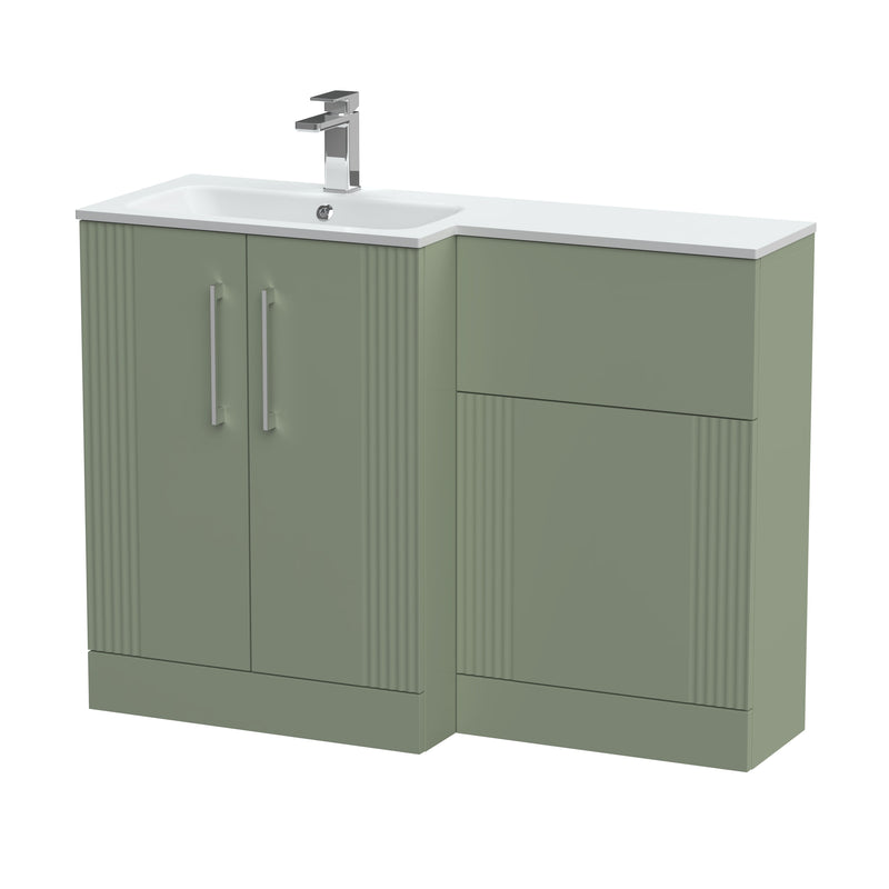Nuie Deco 1100mm Combination Vanity & WC Unit - Satin Green Stone White Gloss Left Hand