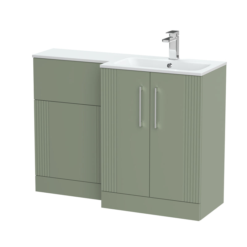 Nuie Deco 1100mm Combination Vanity & WC Unit - Satin Green Stone White Gloss Right Hand