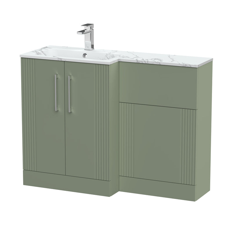Nuie Deco 1100mm Combination Vanity & WC Unit - Satin Green Stone Marble Effect Left Hand