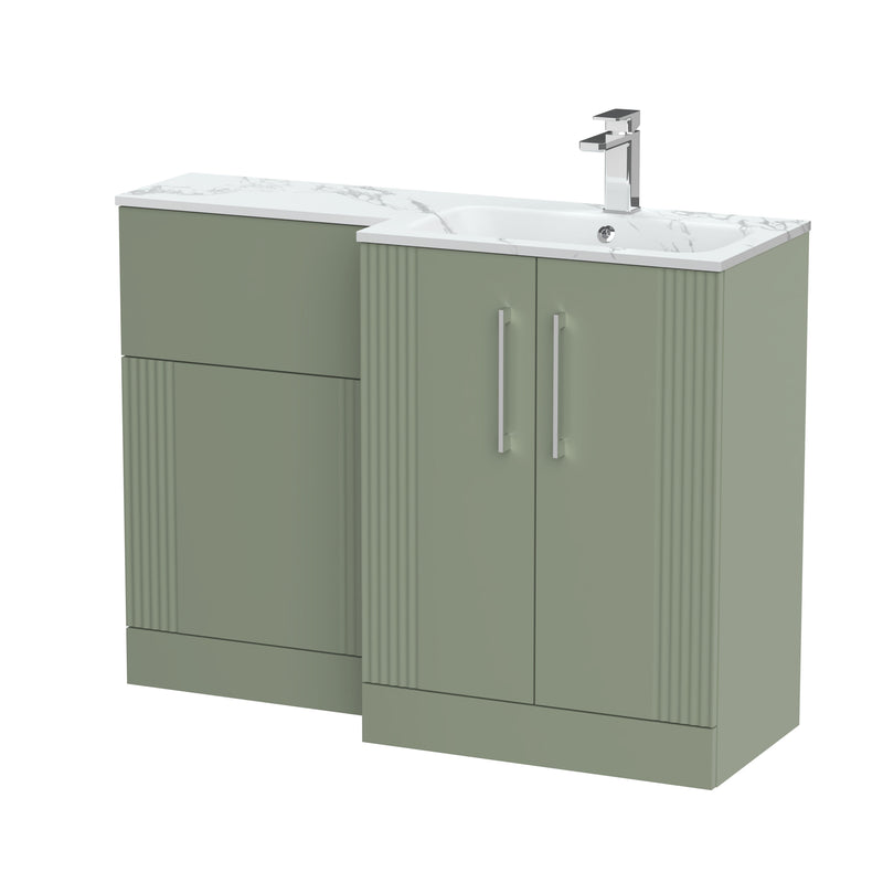 Nuie Deco 1100mm Combination Vanity & WC Unit - Satin Green Stone Marble Effect Right Hand