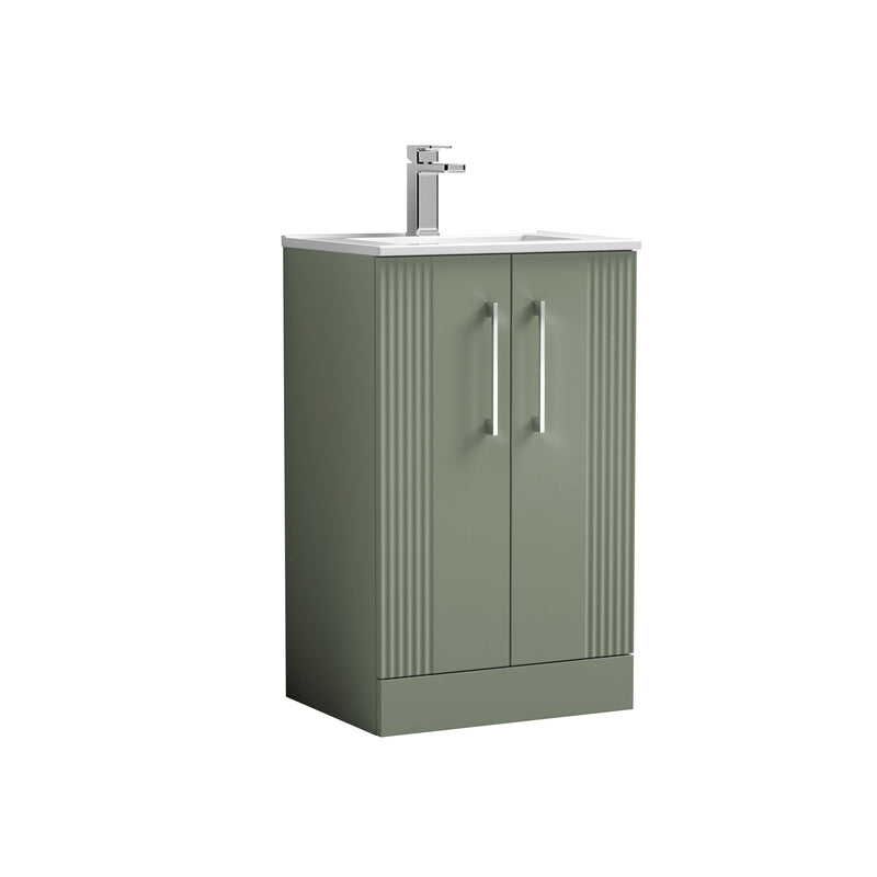 Nuie Deco Floor Standing Vanity Unit with Minimalist Basin - Satin Green 500mm