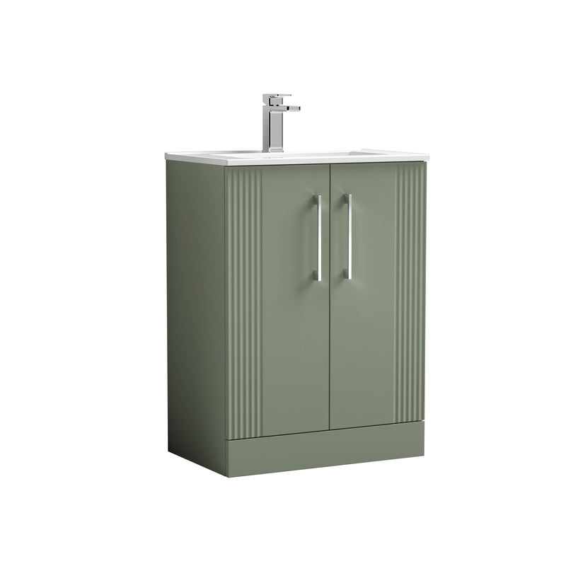 Nuie Deco Floor Standing Vanity Unit with Minimalist Basin - Satin Green 600mm