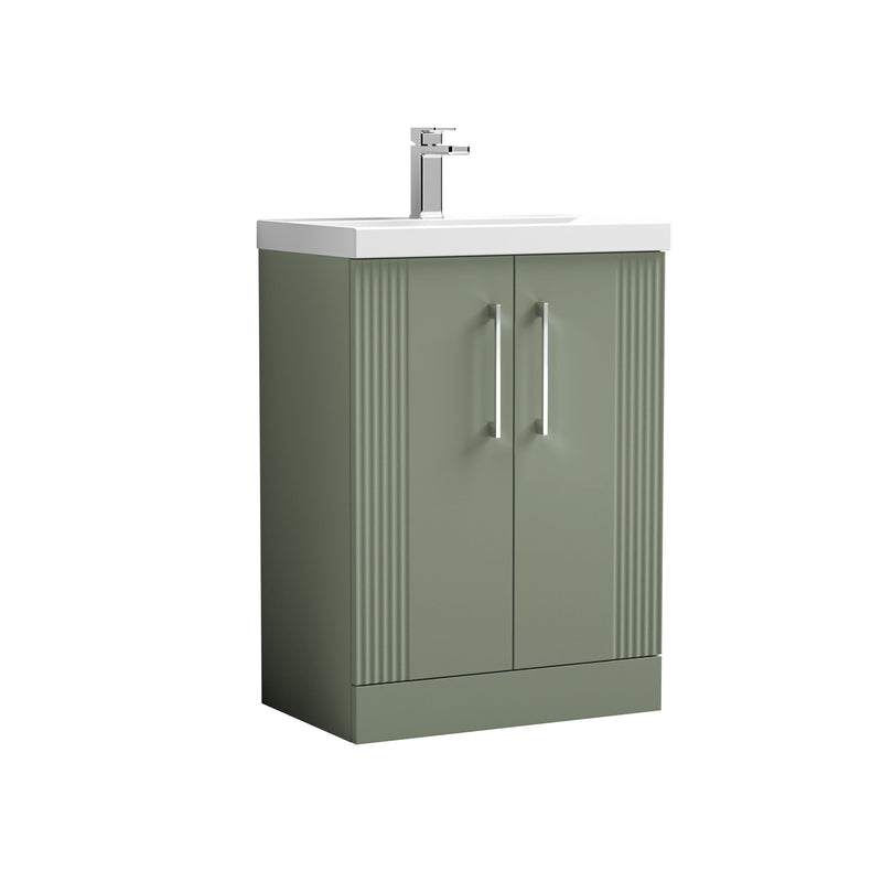 Nuie Deco Floor Standing Vanity Unit with Thin Edge Basin - Satin Green 600mm