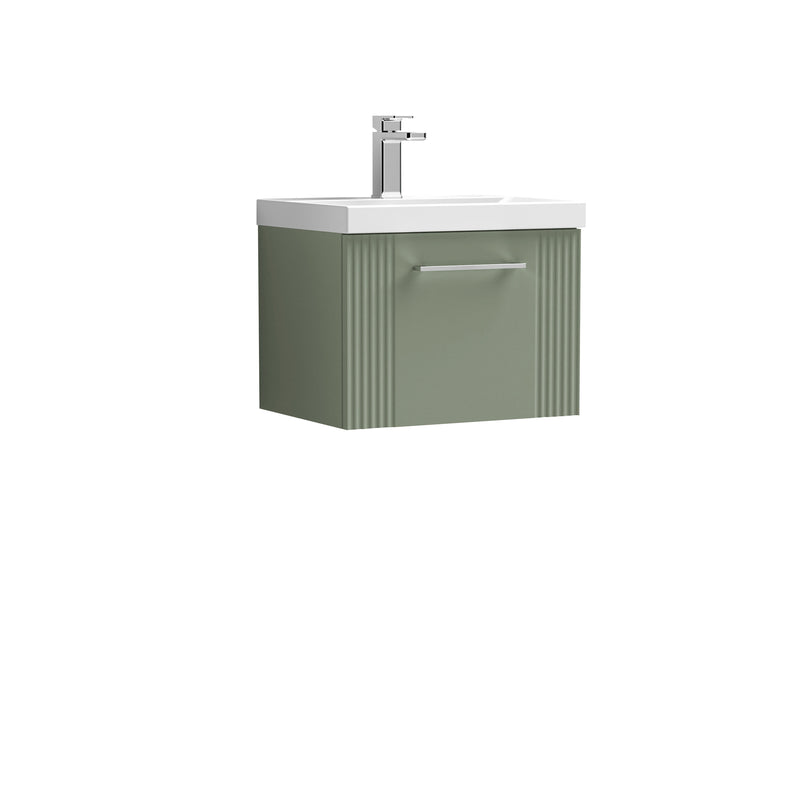 Nuie Deco Wall Hung Vanity Unit with Mid-Edge Basin - Satin Green 500mm 1 drawer