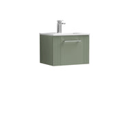 Nuie Deco Wall Hung Vanity Unit with Minimalist Basin - Satin Green 500mm 1 drawer