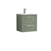 Nuie Deco Wall Hung Vanity Unit with Minimalist Basin - Satin Green 500mm 2 drawer