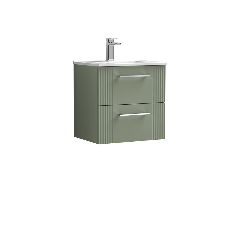 Nuie Deco Wall Hung Vanity Unit with Minimalist Basin - Satin Green 500mm 2 drawer