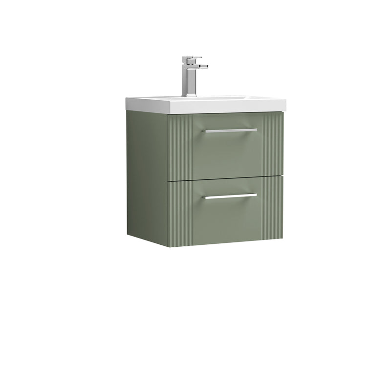 Nuie Deco Wall Hung Vanity Unit with Thin Edge Basin - Satin Green 500mm 2 drawer