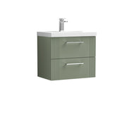 Nuie Deco Wall Hung Vanity Unit with Mid-Edge Basin - Satin Green 600mm 2 drawer