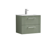 Nuie Deco Wall Hung Vanity Unit with Minimalist Basin - Satin Green 600mm 2 drawer