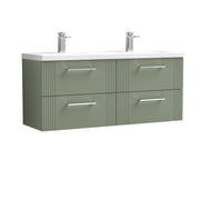 Nuie Deco 1200mm Wall Hung Vanity Unit with 2 Tap Hole Basin - Satin Green 4 Drawer Ceramic