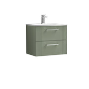 Nuie Deco Wall Hung Vanity Unit with Curved Basin - Satin Green 600mm 2 drawer