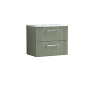 Nuie Deco Counter Top Vanity Unit with Carrara Laminate Worktop - Satin Green 600mm 2 Drawer