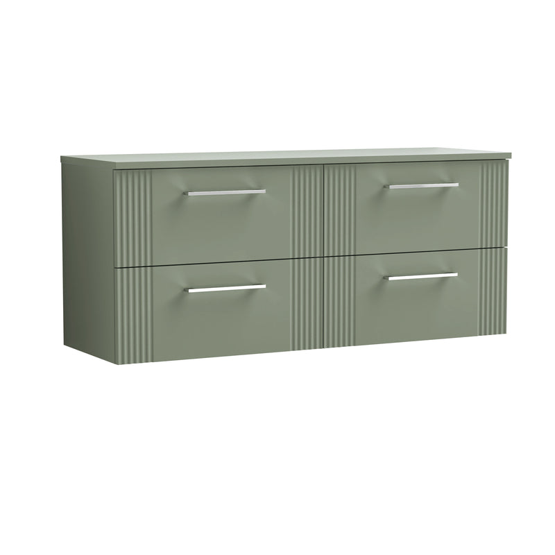 Nuie Deco Counter Top Vanity Unit with Co-ordinating Worktop - Satin Green 1200mm 4 Drawer