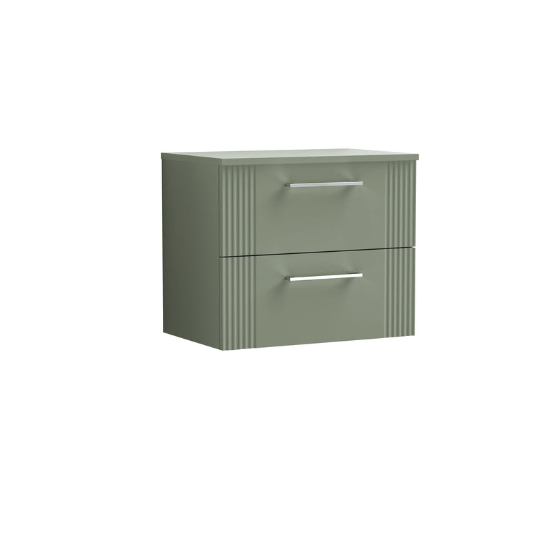 Nuie Deco Counter Top Vanity Unit with Co-ordinating Worktop - Satin Green 600mm 2 Drawer