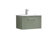 Nuie Deco Wall Hung Vanity Unit with Minimalist Basin - Satin Green 600mm 1 drawer