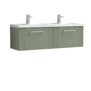 Nuie Deco 1200mm Wall Hung Vanity Unit with 2 Tap Hole Basin - Satin Green 2 Drawer Polymarble