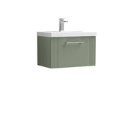 Nuie Deco Wall Hung Vanity Unit with Thin Edge Basin - Satin Green 600mm 1 drawer