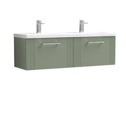 Nuie Deco 1200mm Wall Hung Vanity Unit with 2 Tap Hole Basin - Satin Green 2 Drawer Ceramic