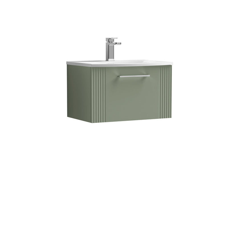 Nuie Deco Wall Hung Vanity Unit with Curved Basin - Satin Green 600mm 1 drawer