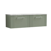 Nuie Deco Counter Top Vanity Unit with Bellato Grey Worktop - Satin Green 1200mm 2 Drawer