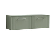 Nuie Deco Counter Top Vanity Unit with Co-ordinating Worktop - Satin Green 1200mm 2 Drawer