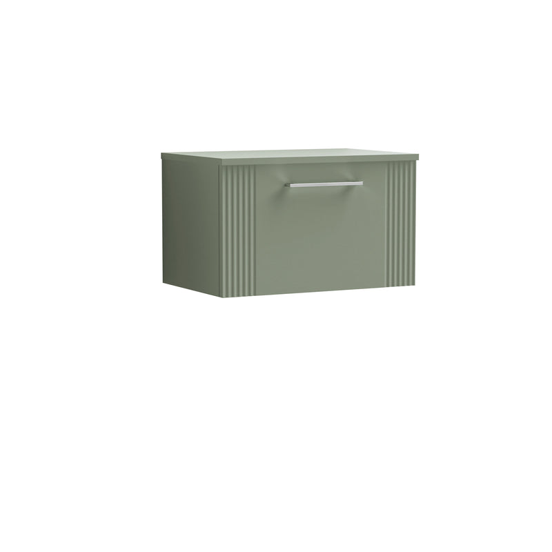 Nuie Deco Counter Top Vanity Unit with Co-ordinating Worktop - Satin Green 600mm 1 Drawer