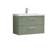 Nuie Deco Wall Hung Vanity Unit with Mid-Edge Basin - Satin Green 800mm 2 drawer