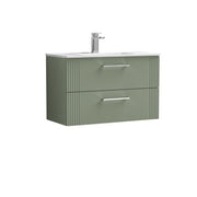 Nuie Deco Wall Hung Vanity Unit with Minimalist Basin - Satin Green 800mm 2 drawer