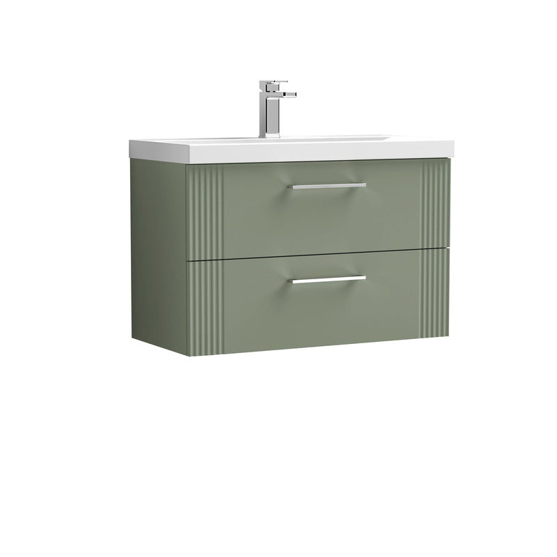 Nuie Deco Wall Hung Vanity Unit with Thin Edge Basin - Satin Green 800mm 2 drawer