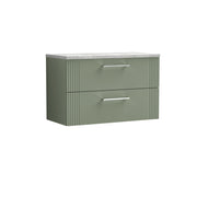 Nuie Deco Counter Top Vanity Unit with Bellato Grey Worktop - Satin Green 800mm 2 Drawer