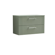 Nuie Deco Counter Top Vanity Unit with Co-ordinating Worktop - Satin Green 800mm 2 Drawer