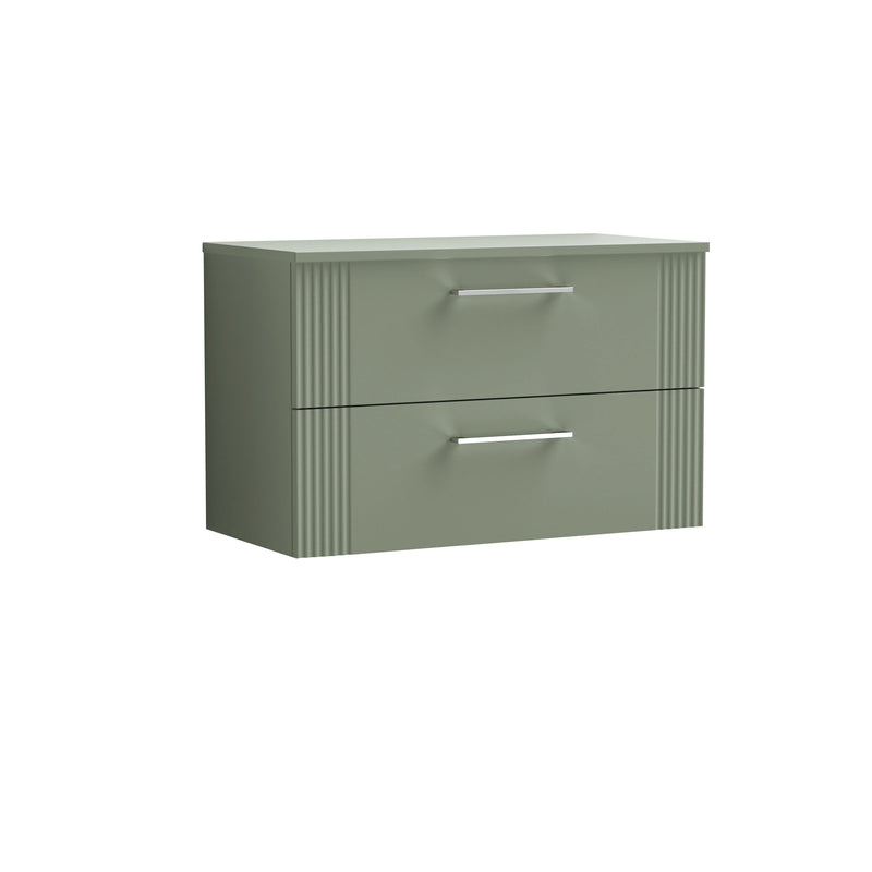 Nuie Deco Counter Top Vanity Unit with Co-ordinating Worktop - Satin Green 800mm 2 Drawer