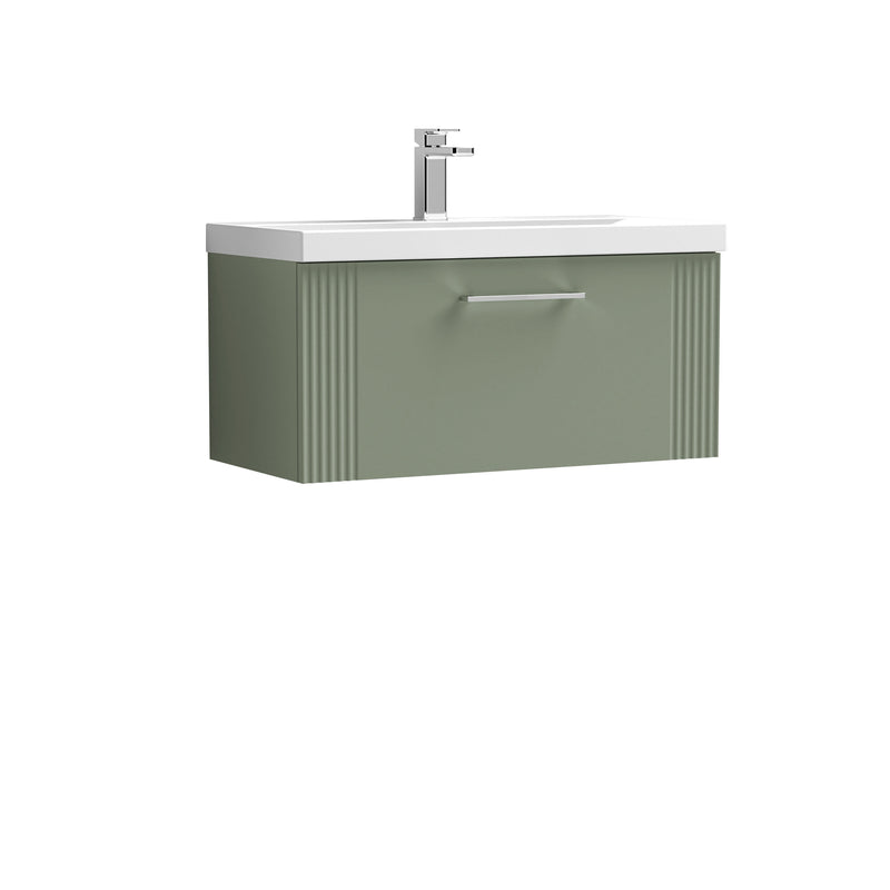 Nuie Deco Wall Hung Vanity Unit with Mid-Edge Basin - Satin Green 800mm 1 drawer