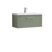 Nuie Deco Wall Hung Vanity Unit with Thin Edge Basin - Satin Green 800mm 1 drawer