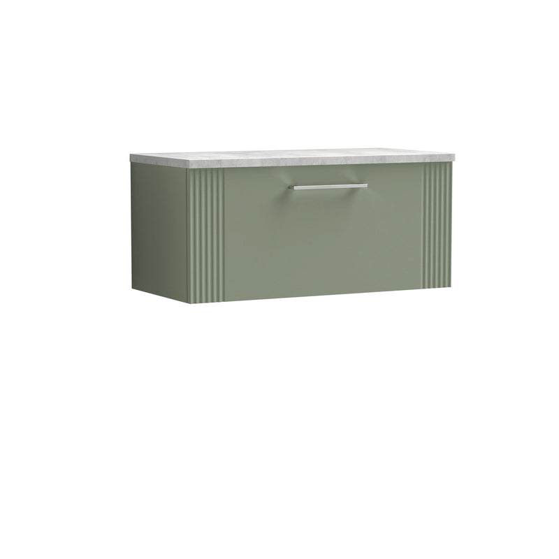 Nuie Deco Counter Top Vanity Unit with Bellato Grey Worktop - Satin Green 800mm 1 Drawer
