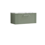 Nuie Deco Counter Top Vanity Unit with Carrara Laminate Worktop - Satin Green 800mm 1 Drawer