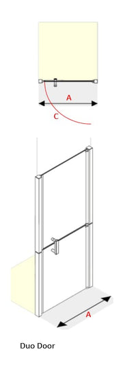 AKW Larenco Duo glass shower door with independently opening top and bottom sections