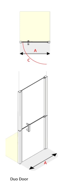 AKW Larenco Duo glass shower door with independently opening top and bottom sections
