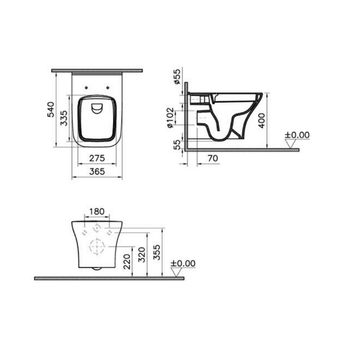 Kartell K-VIT Eklipse Square Rimless Wall Hung WC Pan-White Gloss (EK024SQ)