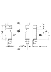 Nuie Series Two Chrome Bath Filler dimensions line drawing