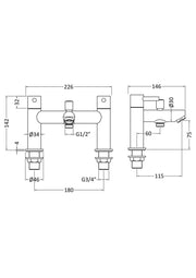 Nuie Series Two Chrome Bath Shower Mixer dimensions line drawing