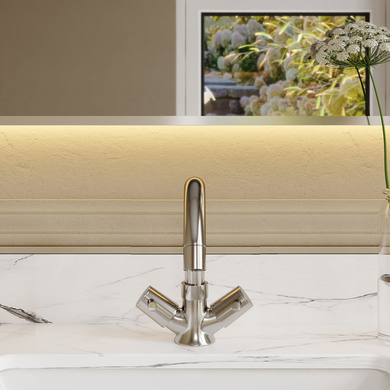Nuie Series Two Chrome Mono Basin Mixer with Swivel Spout & Push Button Waste lifestyle image 1