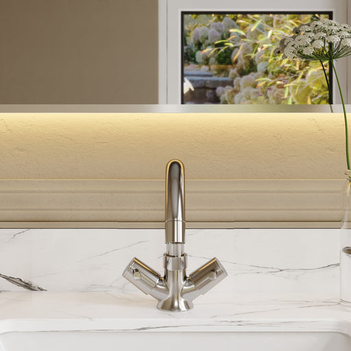 Nuie Series Two Chrome Mono Basin Mixer with Swivel Spout & Push Button Waste lifestyle image 1