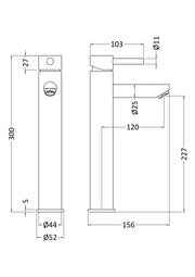 Nuie Series Two Chrome High Rise Basin Mixer dimensions line drawing