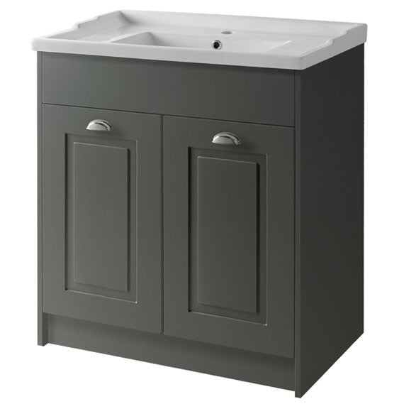 Kartell K-VIT Astley 800mm Floor Standing 2 Door Unit & Ceramic Basin - Matt Grey (FUR521AS-FUR209AS)