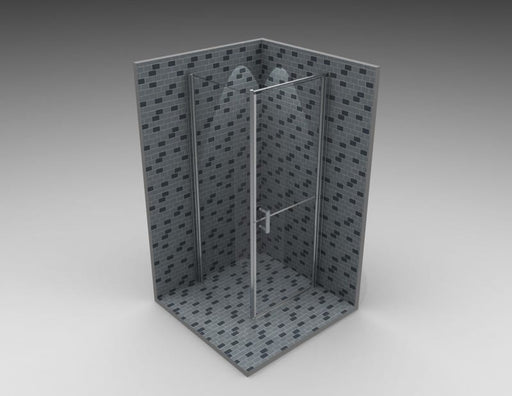 AKW Larenco full height fixed glass side panel with Larenco duo door in a corner installation
