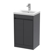 Nuie Havana Floor Standing Vanity Unit with Mid-Edge Basin - Graphite Grey Woodgrain 500mm
