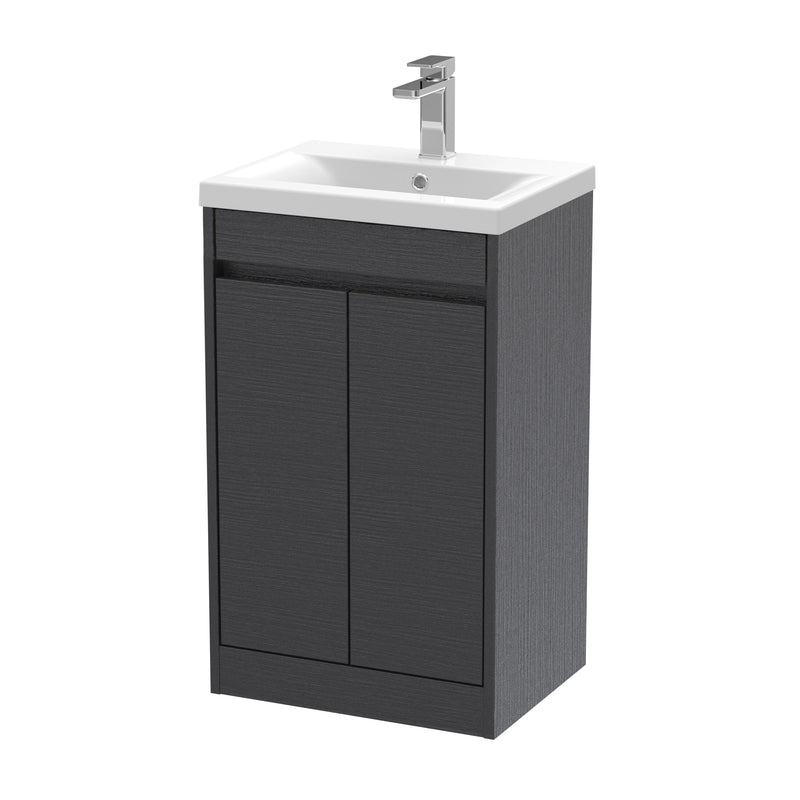 Nuie Havana Floor Standing Vanity Unit with Mid-Edge Basin - Graphite Grey Woodgrain 500mm