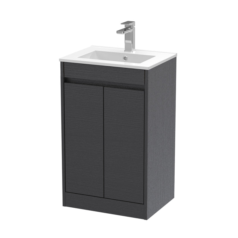 Nuie Havana Floor Standing Vanity Unit with Minimalist Basin - Graphite Grey Woodgrain 500mm